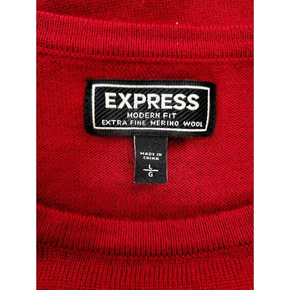 Express Sweater Mens Size Large Modern‎ Fit Extra Fine Merino Wool L/S Red